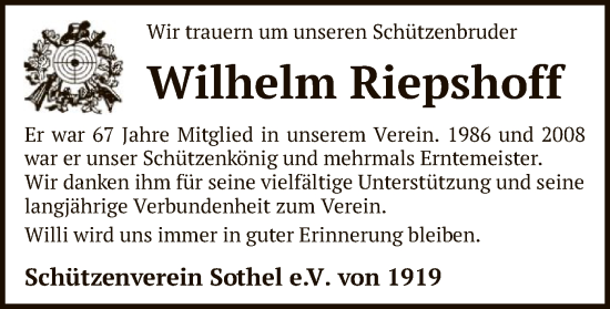 Traueranzeige von Wilhelm Riepshoff von SYK