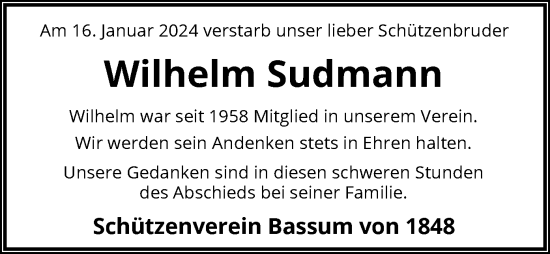 Traueranzeige von Wilhelm Sudmann von SYK