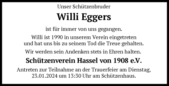 Traueranzeige von Willi Eggers von SYK
