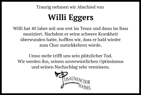 Traueranzeige von Willi Eggers von SYK