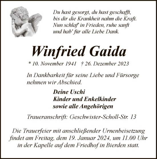 Traueranzeige von Winfried Gaida von SYK