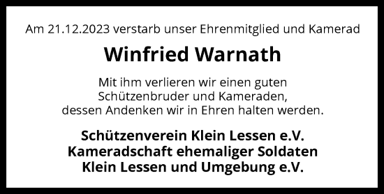 Traueranzeige von Winfried Warnath von SYK