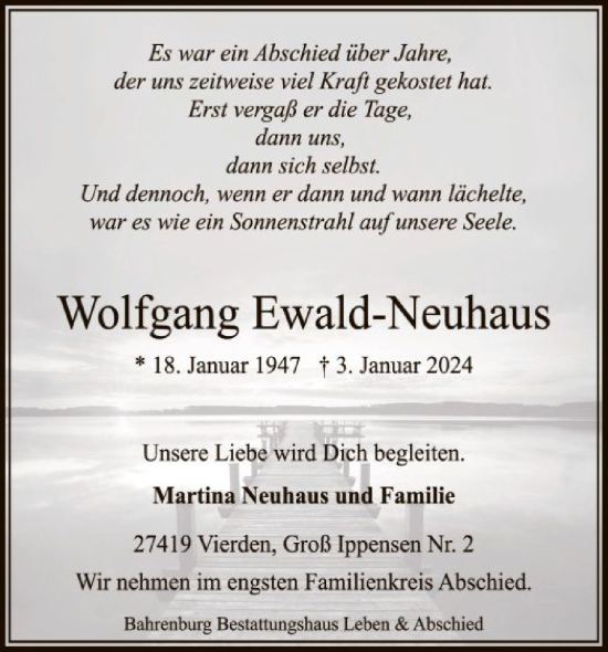 Traueranzeige von Wolfgang Ewald-Neuhaus von SYK