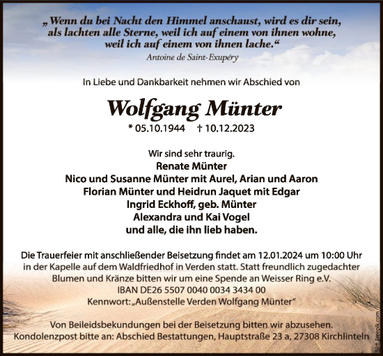 Traueranzeige von Wolfgang Münter von SYK