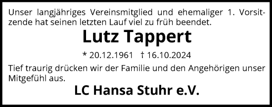 Traueranzeige von Lutz Tappert von SYK