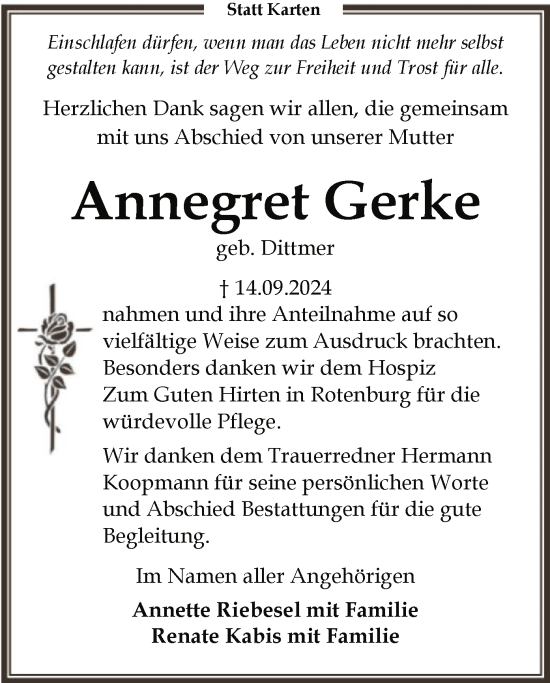 Traueranzeige von Annegret Gerke von SYK