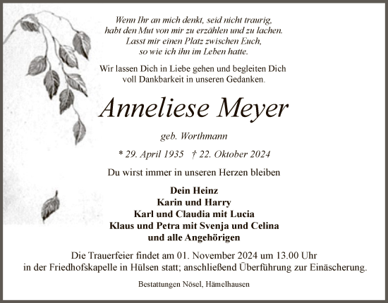 Traueranzeige von Anneliese Meyer von SYK