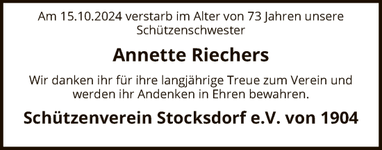 Traueranzeige von Annette Riechers von SYK