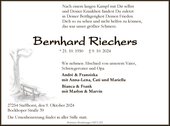 Traueranzeige von Bernhard Riechers von SYK
