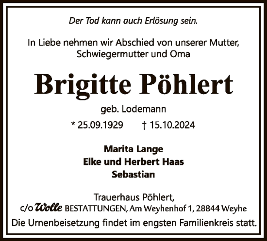 Traueranzeige von Brigitte Pöhlert von SYK