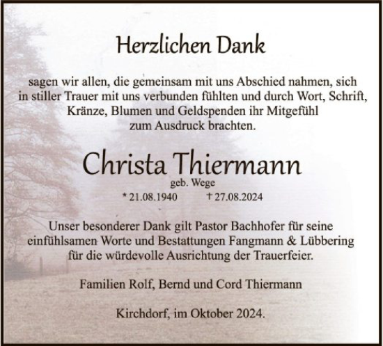 Traueranzeige von Christa Thiermann von SYK