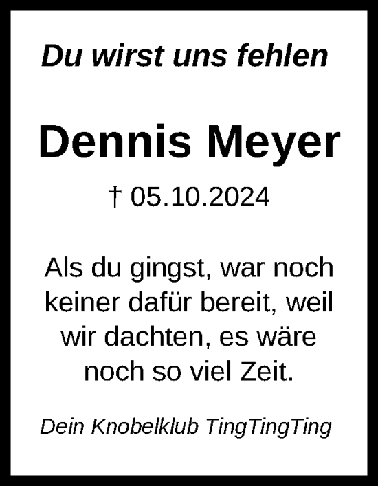 Traueranzeige von Dennis Meyer von SYK