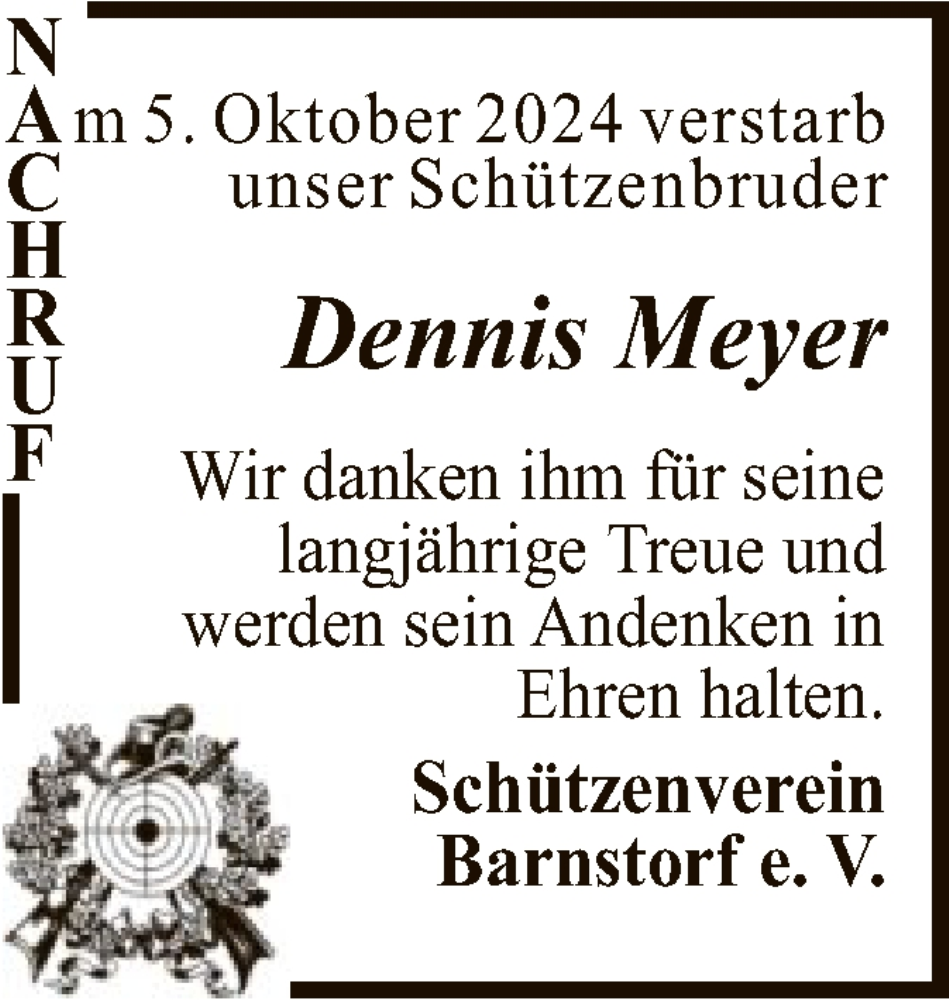  Traueranzeige für Dennis Meyer vom 12.10.2024 aus SYK