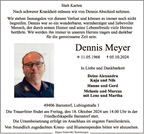 Traueranzeige von Dennis Meyer von SYK