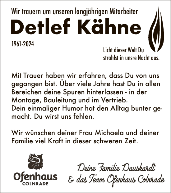 Traueranzeige von Detlef Kähne von SYK