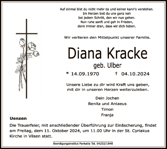 Traueranzeige von Diana Kracke von SYKSYK