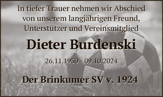 Traueranzeige von Dieter Burdenski von SYK