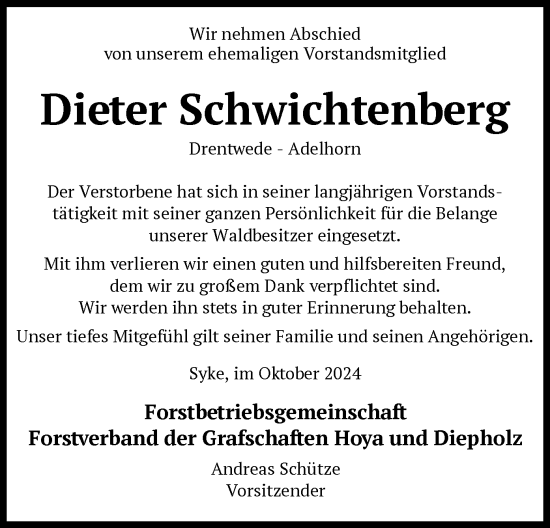 Traueranzeige von Dieter Schwichtenberg von SYK
