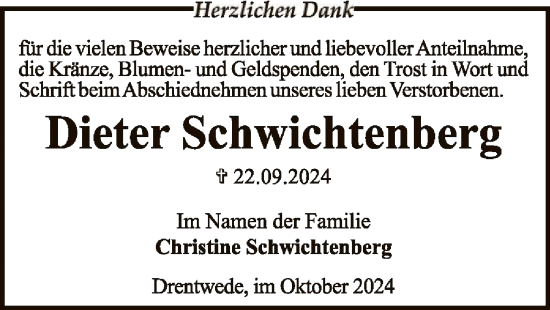 Traueranzeige von Dieter Schwichtenberg von SYK