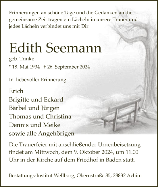 Traueranzeige von Edith Seemann von SYK