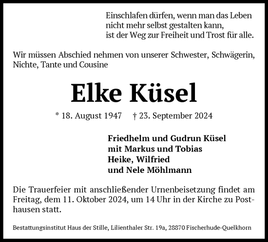 Traueranzeige von Elke Küsel von SYK