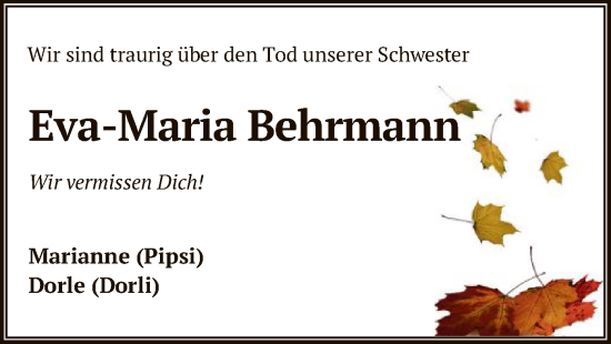 Traueranzeige von Eva-Maria Behrmann von SYK