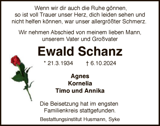 Traueranzeige von Ewald Schanz von SYK