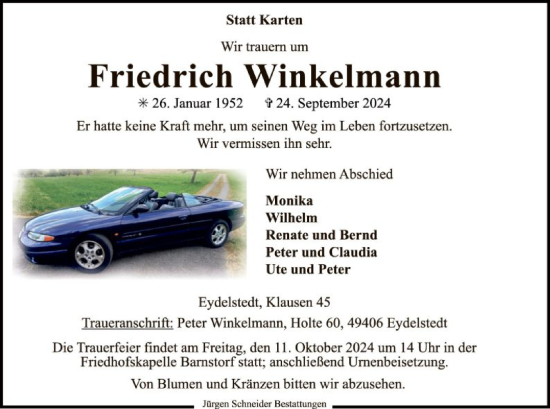 Traueranzeige von Friedrich Winkelmann von SYK