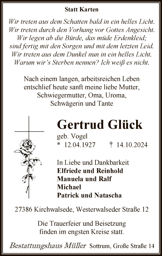 Traueranzeige von Gertrud Glück von SYK