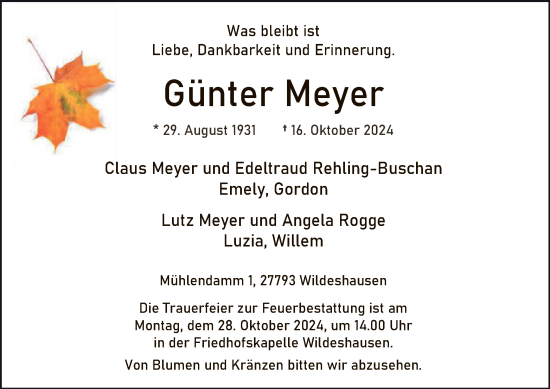 Traueranzeige von Günter Meyer von SYK