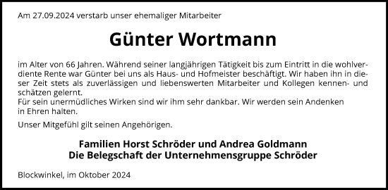 Traueranzeige von Günter Wortmann von SYK