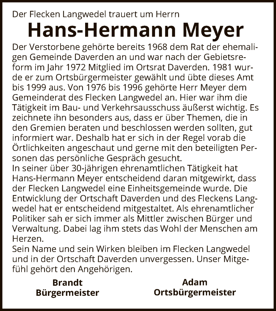  Traueranzeige für Hans-Hermann Meyer vom 10.10.2024 aus SYK