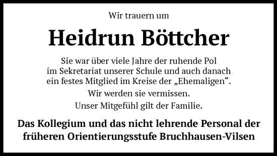 Traueranzeige von Heidrun Böttcher von SYK