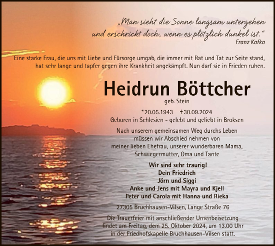 Traueranzeige von Heidrun Böttcher von SYK