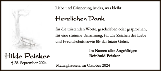 Traueranzeige von Hilde Peisker von SYK