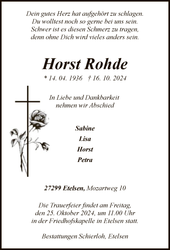 Traueranzeige von Horst Rohde von SYK