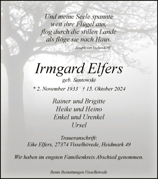 Traueranzeige von Irmgard Elfers von SYK