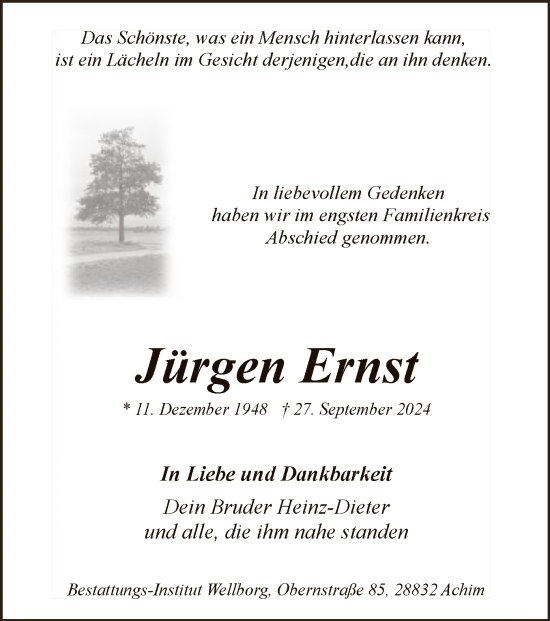 Traueranzeige von Jürgen Ernst von SYK