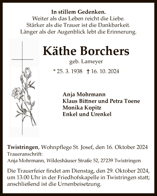 Traueranzeige von Käthe Borchers von SYK