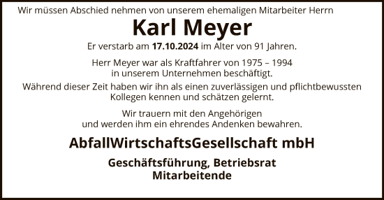 Traueranzeige von Karl Meyer von SYK