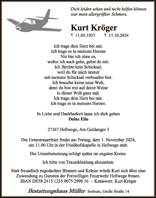 Traueranzeige von Kurt Kröger von SYK