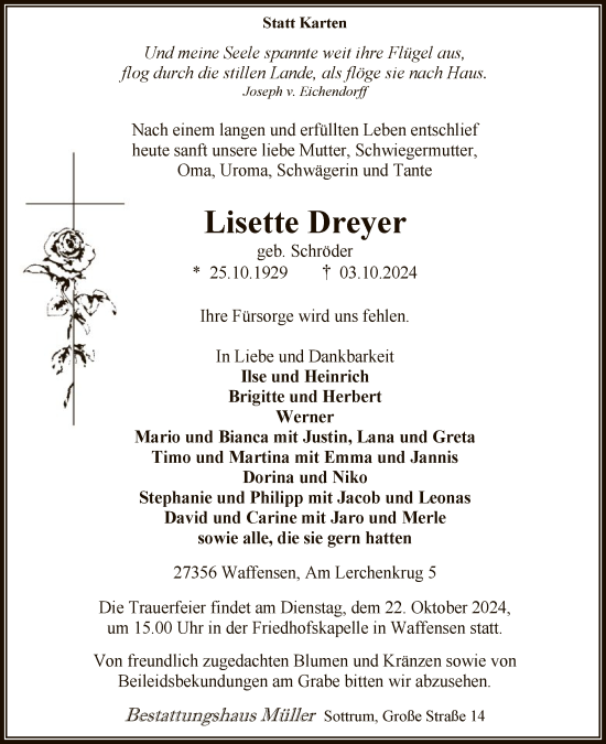 Traueranzeige von Lisette Dreyer von SYK