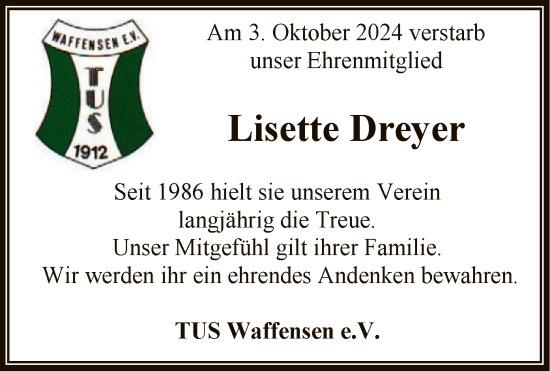 Traueranzeige von Lisette Dreyer von SYK