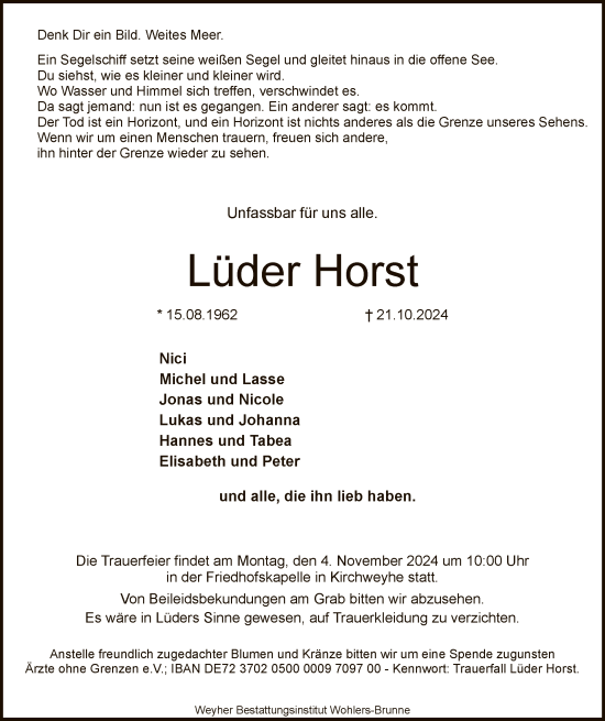 Traueranzeige von Lüder Horst von SYK