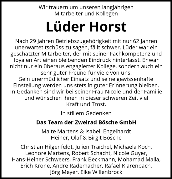 Traueranzeige von Lüder Horst von SYK