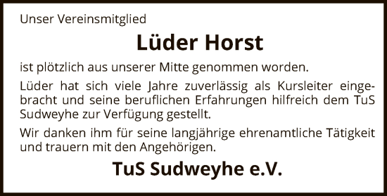 Traueranzeige von Lüder Horst von SYK