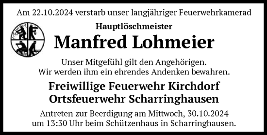 Traueranzeige von Manfred Lohmeier von SYK