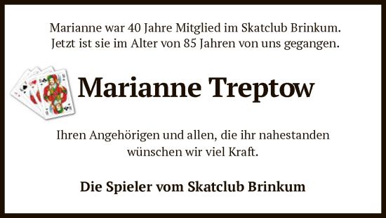 Traueranzeige von Marianne Treptow von SYK