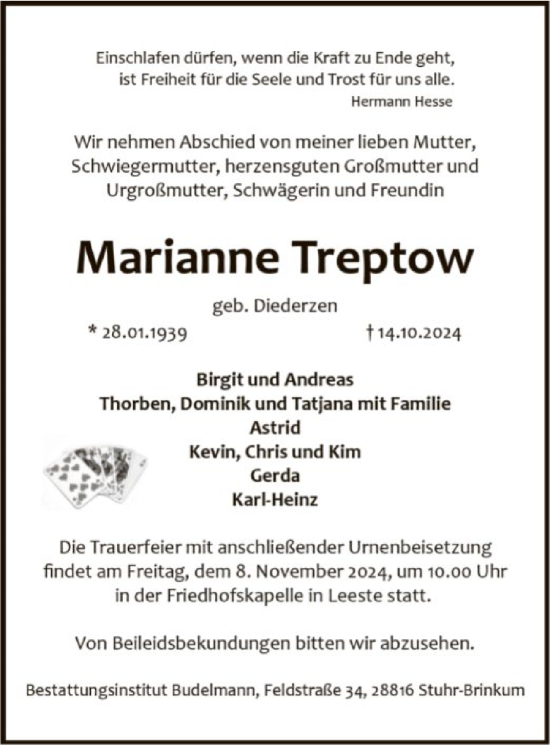 Traueranzeige von Marianne Treptow von SYK