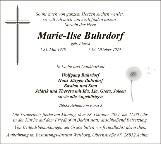 Traueranzeige von Marie-Ilse Buhrdorf von SYK